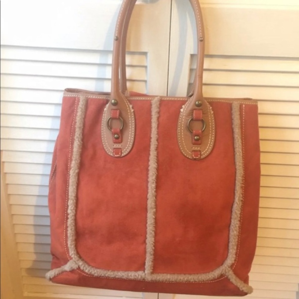 Burnt Orange Carlisle Tote w/Faux Shearling Trim